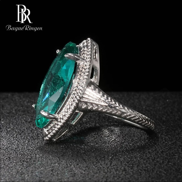 New Silver 925 Green Big Stone ring - Picture 4 of 4